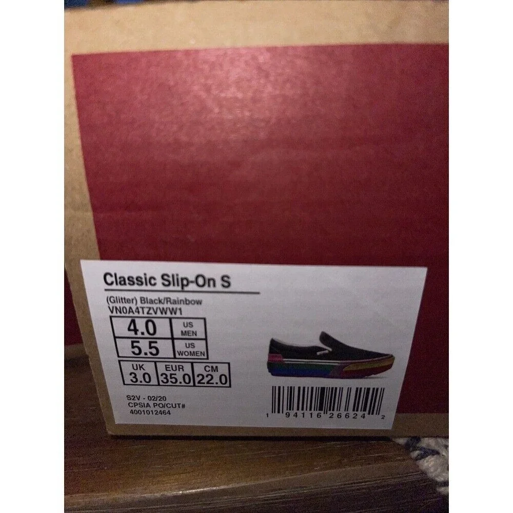 Vans Sneakers Classic Slip On Platform Black Glitter Rainbow Women 5.5 Pride New